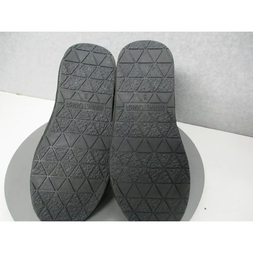 Minnetonka Faux Fur Suede Black Mini Winter Slip On Boots Womens Sz 6